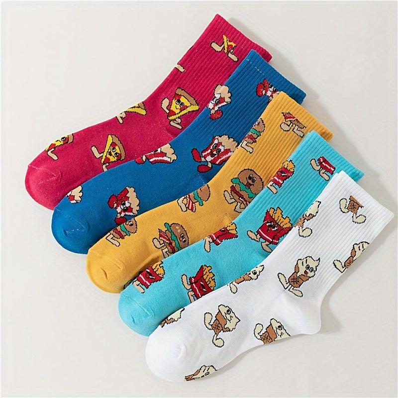 5 Pairs Cartoon Food Print Socks Women's Stockings