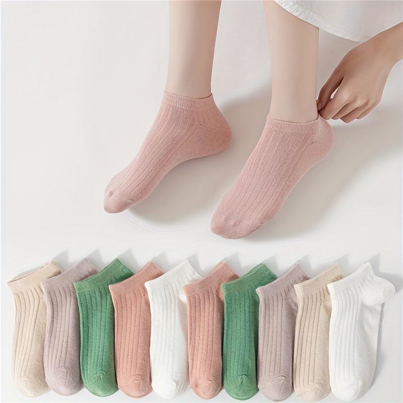 10 Pairs Ribbed Low Cut Ankle Socks Women's Stockings