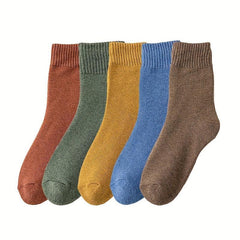 5 Pairs Ribbed Thick Socks Warm Mid Tube Stockings