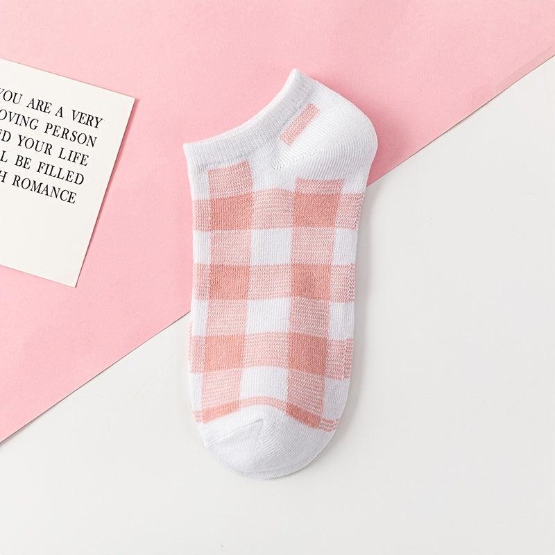 5 Pairs Strawberry Print & Plaid Striped Ankle Socks Women's Stockings