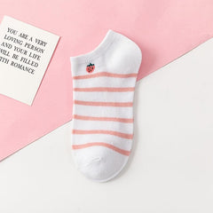5 Pairs Strawberry Print & Plaid Striped Ankle Socks Women's Stockings