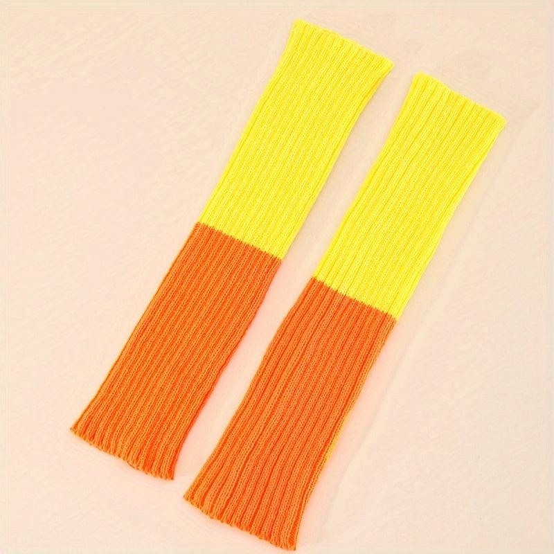Colorblock Knitted Leg Warmers Warm Knee High Socks Women's Stockings