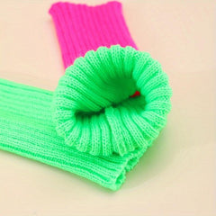 Colorblock Knitted Leg Warmers Warm Knee High Socks Women's Stockings