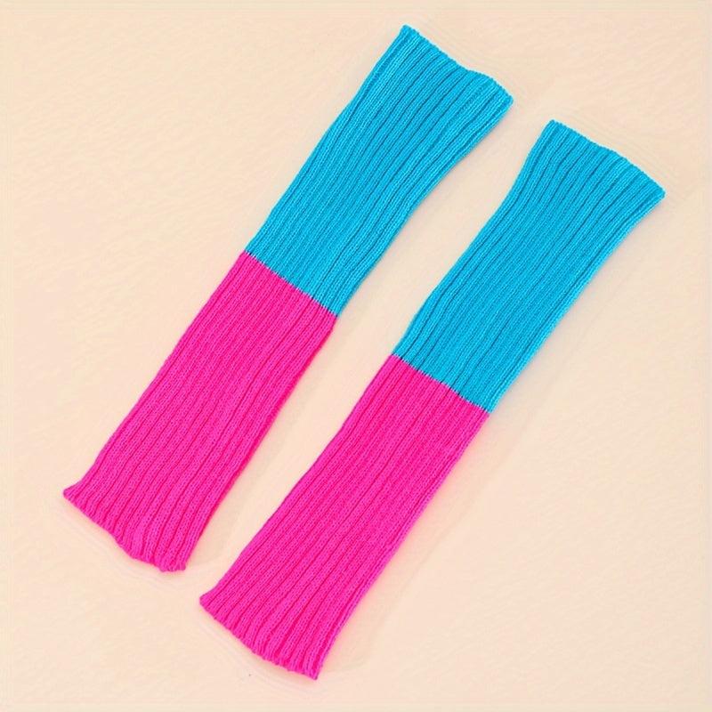 Colorblock Knitted Leg Warmers Warm Knee High Socks Women's Stockings