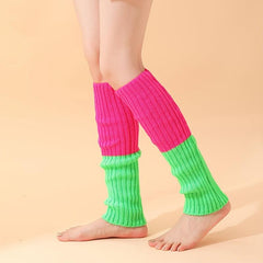 Colorblock Knitted Leg Warmers Warm Knee High Socks Women's Stockings