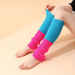 Colorblock Knitted Leg Warmers Warm Knee High Socks Women's Stockings