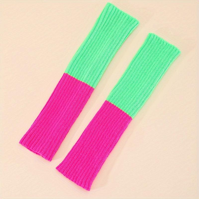 Colorblock Knitted Leg Warmers Warm Knee High Socks Women's Stockings