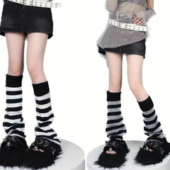 2 Pairs Striped Leg Warmers Colorblock Knee High Socks Women's Stockings