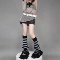 2 Pairs Striped Leg Warmers Colorblock Knee High Socks Women's Stockings