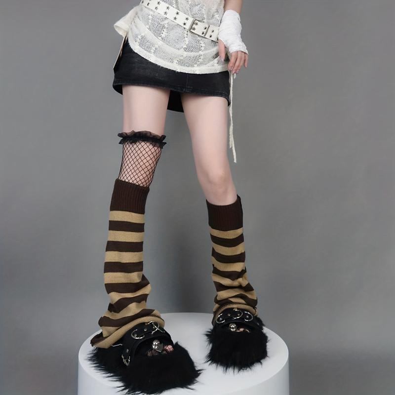 2 Pairs Striped Leg Warmers Colorblock Knee High Socks Women's Stockings