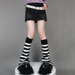 2 Pairs Striped Leg Warmers Colorblock Knee High Socks Women's Stockings