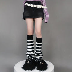 2 Pairs Striped Leg Warmers Colorblock Knee High Socks Women's Stockings