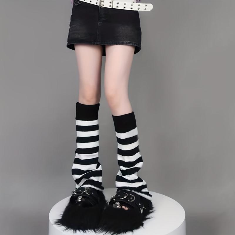 2 Pairs Striped Leg Warmers Colorblock Knee High Socks Women's Stockings