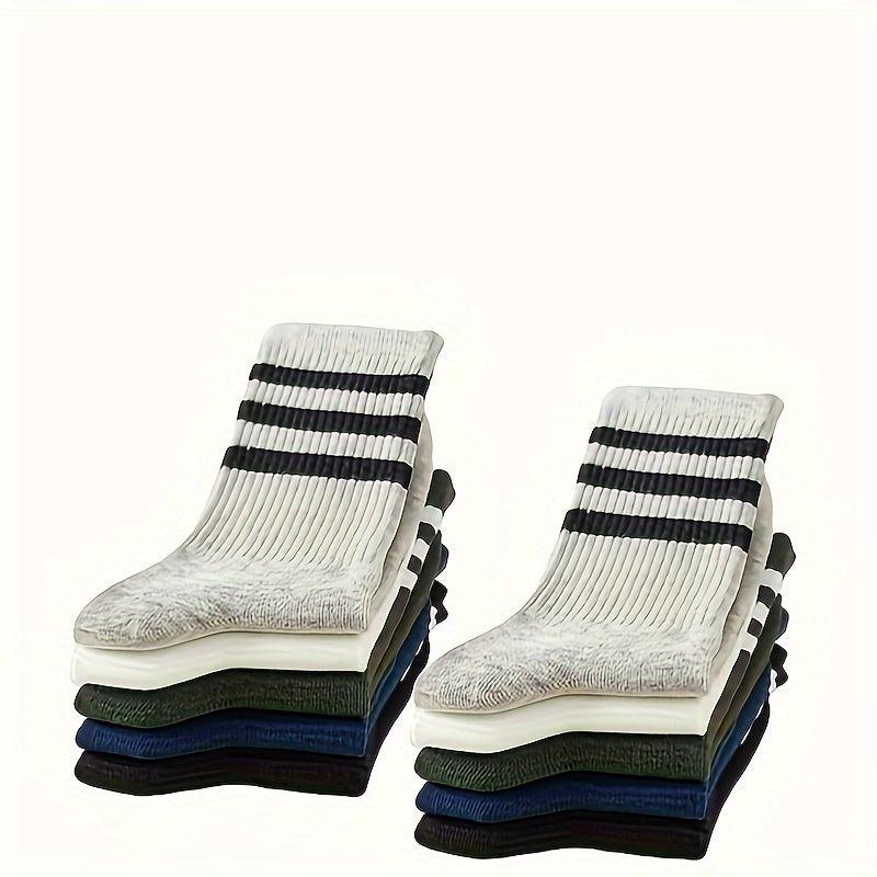 10 Pairs Striped Sports Socks Mid Tube Womens Stockings