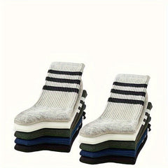 10 Pairs Striped Sports Socks Mid Tube Womens Stockings