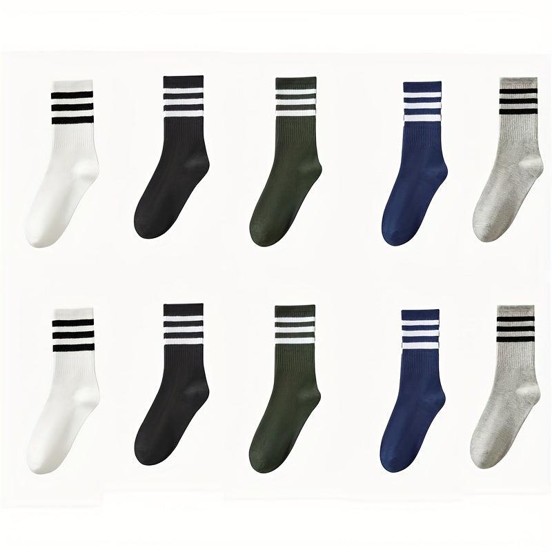 10 Pairs Striped Sports Socks Mid Tube Womens Stockings