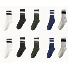 10 Pairs Striped Sports Socks Mid Tube Womens Stockings