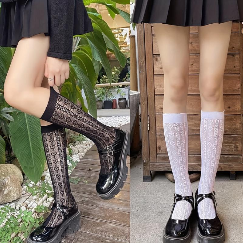 Floral Lace Mesh Calf Socks Women's Knee High Stockings