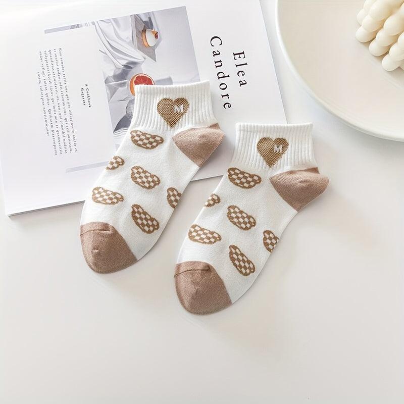 5 Pairs Cartoon Bear Print Socks Crew Short Stockings Women's Hosiery