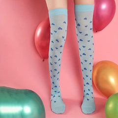 Heart Print Thigh High Socks Bow Over The Knee Socks Women's Stockings