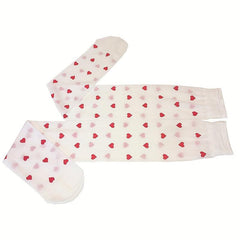 Heart Print Thigh High Socks Bow Over The Knee Socks Women's Stockings