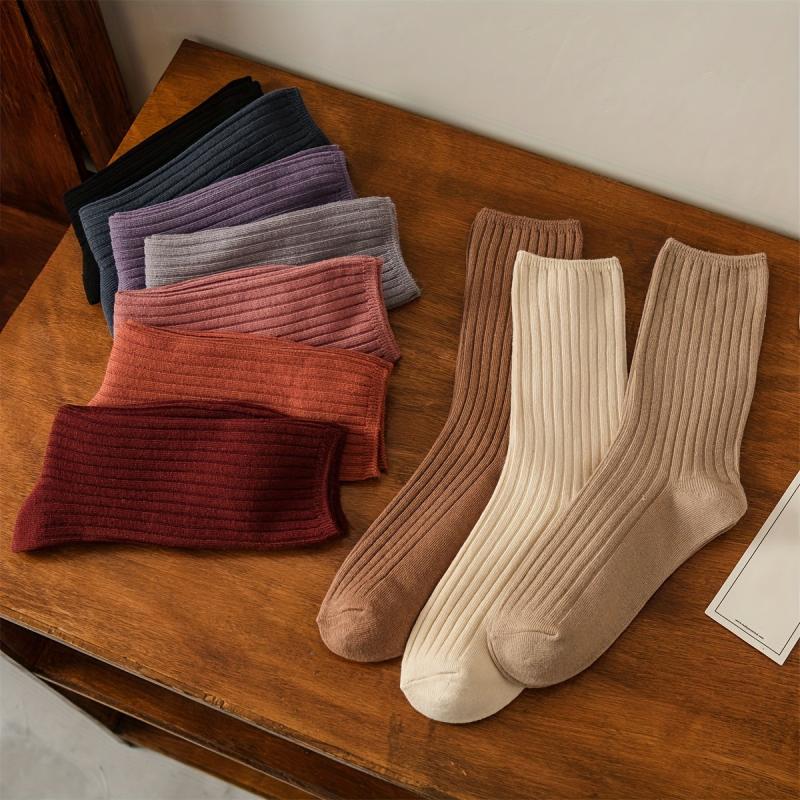 5 Pairs Solid Socks Comfy & Breathable Women's Stockings