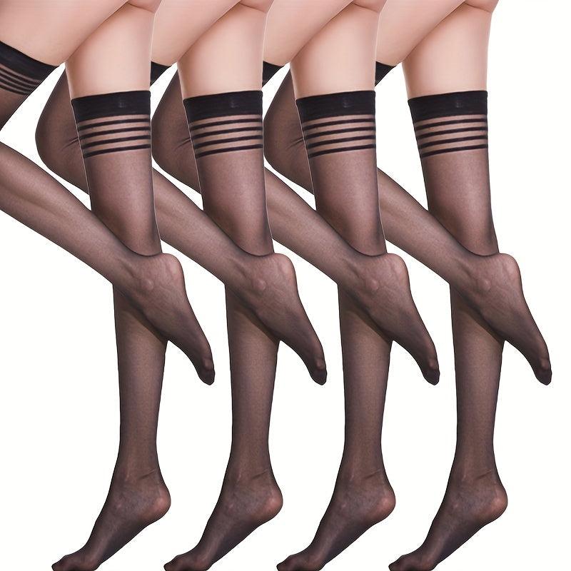 4 Pairs Striped Thigh High Stockings All-match Over The Knee Socks