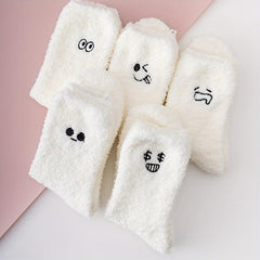 5 Pairs Expression Embroidery Socks Women's Stockings