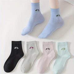5 Pairs Floral Print Socks Mid Tube Women's Stockings & Hosiery