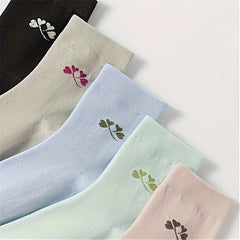 5 Pairs Floral Print Socks Mid Tube Women's Stockings & Hosiery