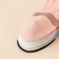 5 Pairs Smiling Face Print Socks Women's Ankle Stockings