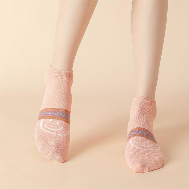 5 Pairs Smiling Face Print Socks Women's Ankle Stockings
