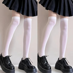 2 Pairs Solid Thigh High Socks Women's Stockings & Hosiery