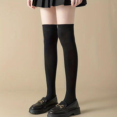 2 Pairs Solid Thigh High Socks Women's Stockings & Hosiery