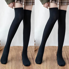 2 Pairs Solid Thigh High Socks Women's Stockings & Hosiery