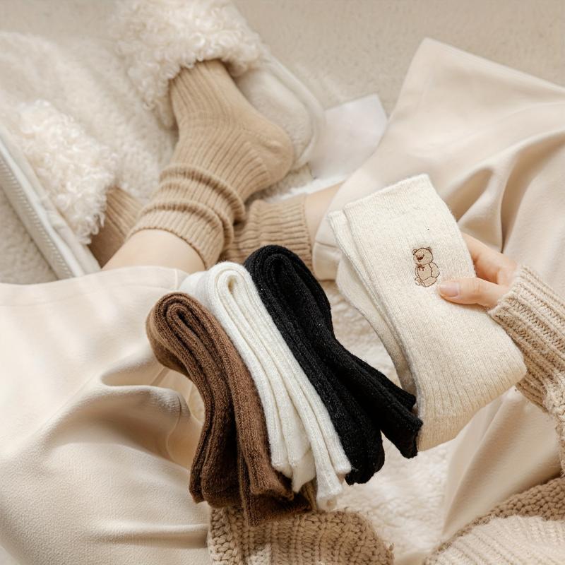 5 Pairs Bear Embroidery Socks for Women