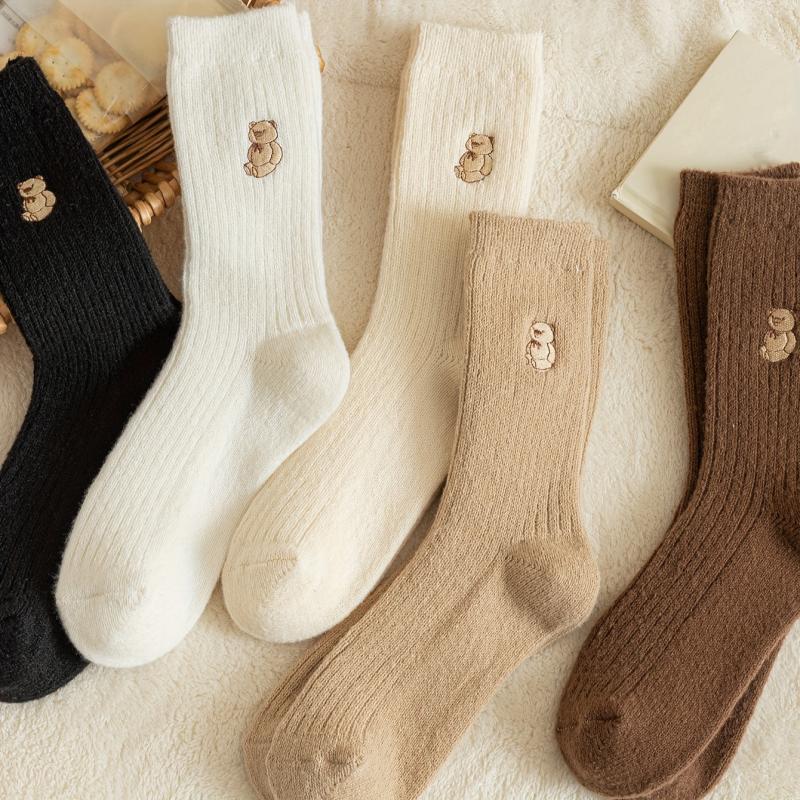 5 Pairs Bear Embroidery Socks for Women