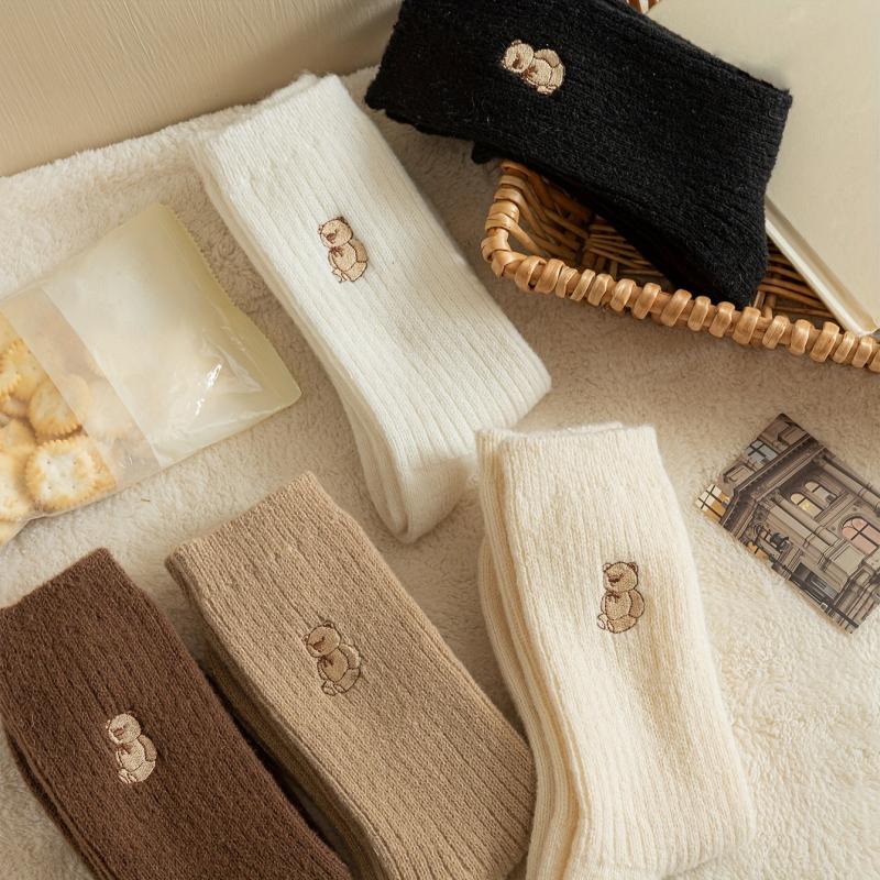 5 Pairs Bear Embroidery Socks for Women