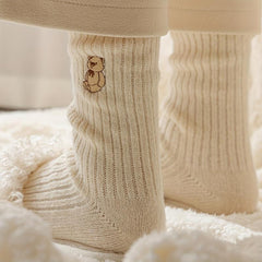 5 Pairs Bear Embroidery Socks for Women