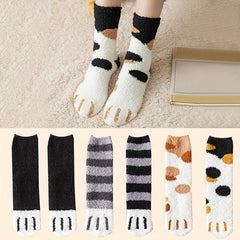 6 Pairs Cat Claw Print Socks Comfy & Fuzzy Warm Stockings