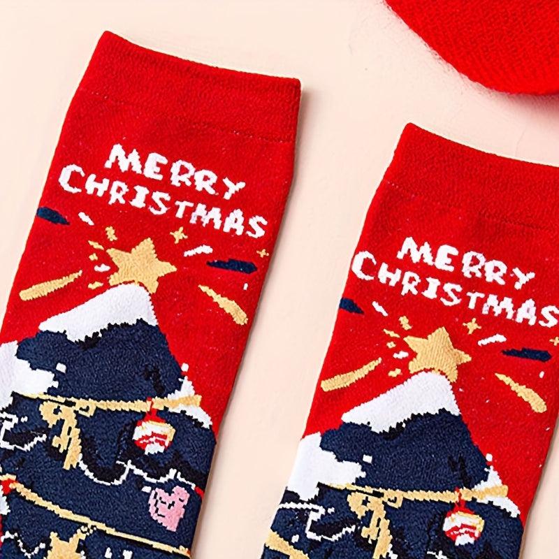 3 Pairs Christmas Print Socks Comfy & Mid Tube Women's Stockings