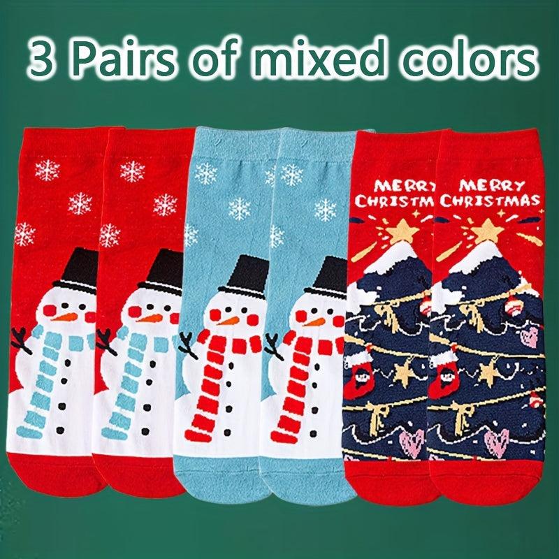 3 Pairs Christmas Print Socks Comfy & Mid Tube Women's Stockings
