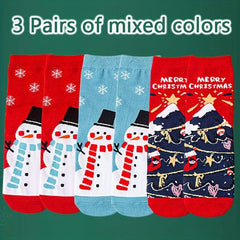 3 Pairs Christmas Print Socks Comfy & Mid Tube Women's Stockings