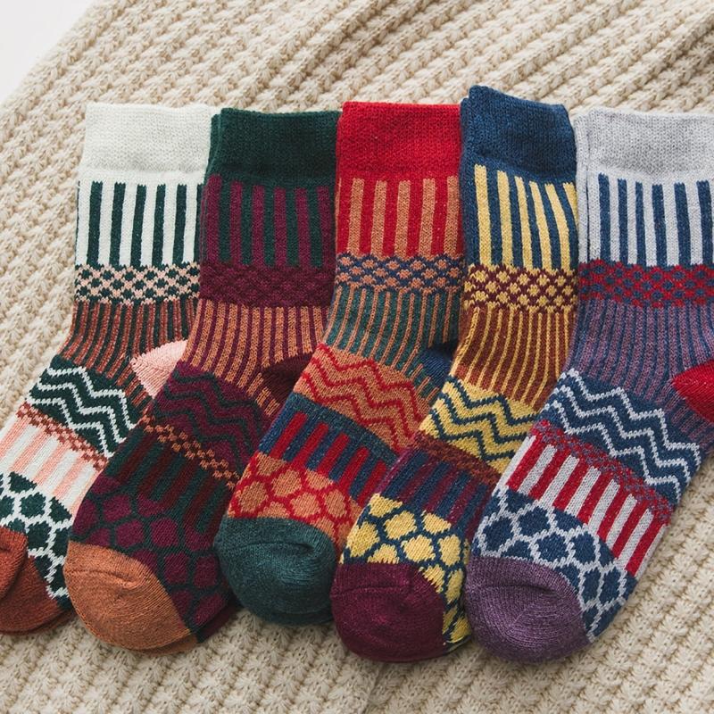 5 Pairs Retro Style Mid Tube Socks Women's Stockings