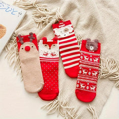 Cartoon Print Christmas Mid Tube Socks Women's Stockings & Hosiery