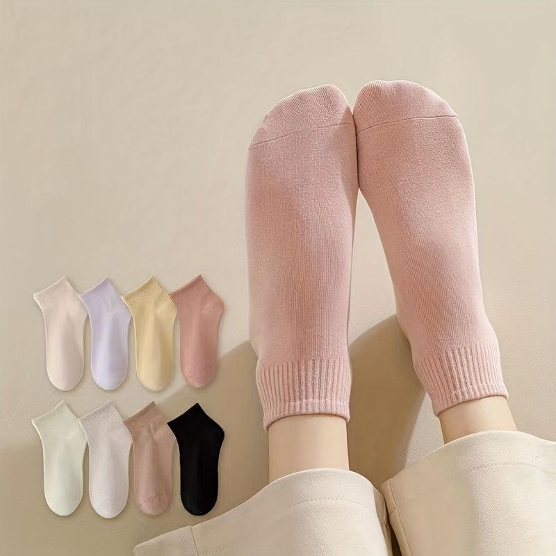 10 Pairs Women's Crew Short Socks Soft & Comfy Solid Stockings