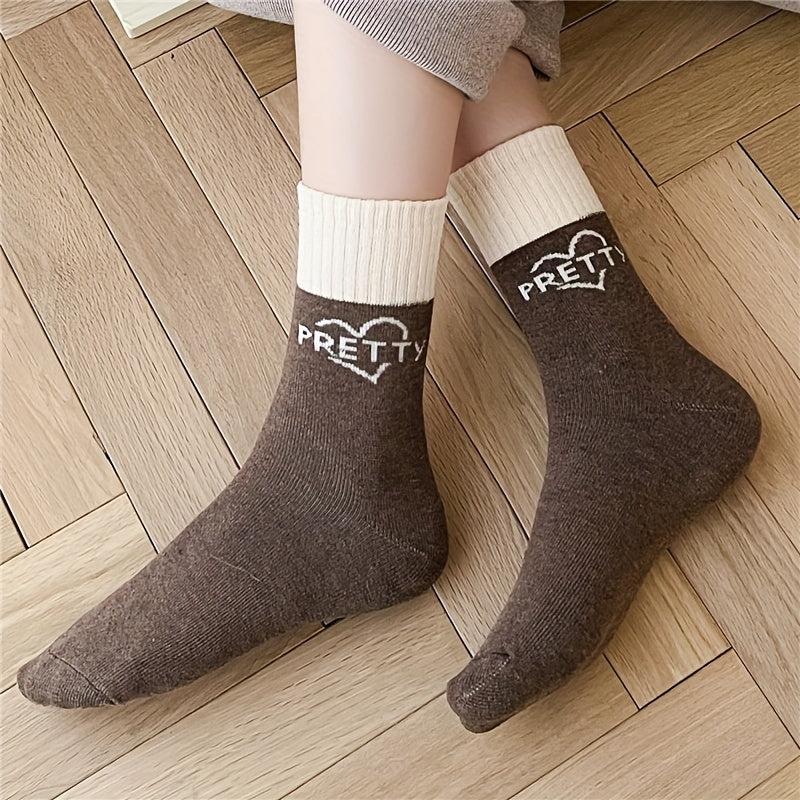 5 Pairs Letter Print Comfy Crew Socks Women's Stockings