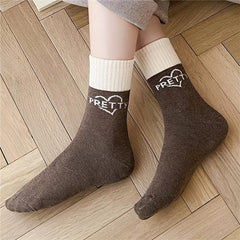 5 Pairs Letter Print Comfy Crew Socks Women's Stockings