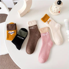 5 Pairs Letter Print Comfy Crew Socks Women's Stockings
