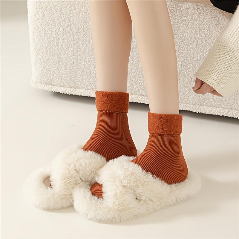 6 Pairs Plush Lined Mid Tube Socks Women's Stockings
